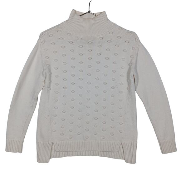 Beige Knit Sweater Top Pearled Front High Neck SIze Small Long Sleeve Unbranded - Picture 1 of 4